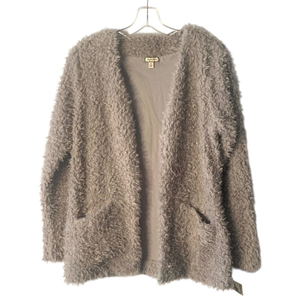 EYESHADOW Gray Open Front Faux Fur Women's Teddy Jacket NWT Size Medium